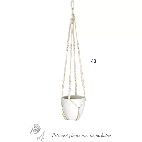 Mkono 43 Inch Macrame Plant Hanger Large for up to 12 Inch Pot Extra Long Hanging Plant Holder No Tassels Hanging Planter Basket with Wood Beads for Indoor Outdoor Boho Home Decor IvoryIvory