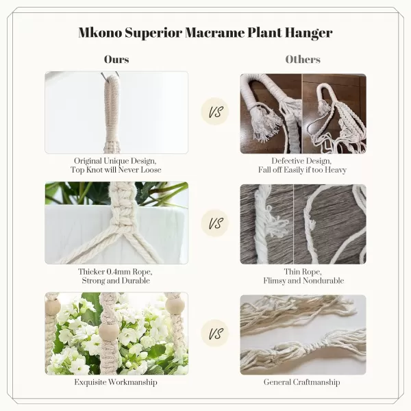 Mkono 43 Inch Macrame Plant Hanger Large for up to 12 Inch Pot Extra Long Hanging Plant Holder No Tassels Hanging Planter Basket with Wood Beads for Indoor Outdoor Boho Home Decor IvoryIvory