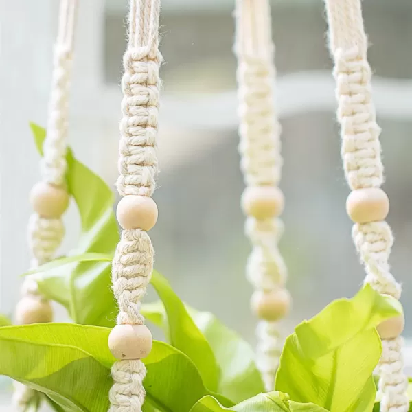 Mkono 43 Inch Macrame Plant Hanger Large for up to 12 Inch Pot Extra Long Hanging Plant Holder No Tassels Hanging Planter Basket with Wood Beads for Indoor Outdoor Boho Home Decor IvoryIvory
