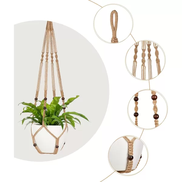 Mkono 43 Inch Macrame Plant Hanger Large for up to 12 Inch Pot Extra Long Hanging Plant Holder No Tassels Hanging Planter Basket with Wood Beads for Indoor Outdoor Boho Home Decor IvoryBrown