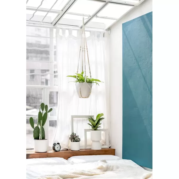 Mkono 43 Inch Macrame Plant Hanger Large for up to 12 Inch Pot Extra Long Hanging Plant Holder No Tassels Hanging Planter Basket with Wood Beads for Indoor Outdoor Boho Home Decor IvoryIvory