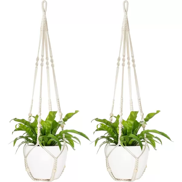 Mkono 43 Inch Macrame Plant Hanger Large for up to 12 Inch Pot Extra Long Hanging Plant Holder No Tassels Hanging Planter Basket with Wood Beads for Indoor Outdoor Boho Home Decor IvoryIvory