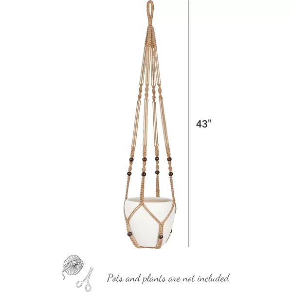 Mkono 43 Inch Macrame Plant Hanger Large for up to 12 Inch Pot Extra Long Hanging Plant Holder No Tassels Hanging Planter Basket with Wood Beads for Indoor Outdoor Boho Home Decor IvoryBrown