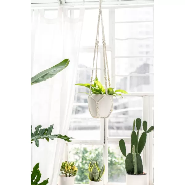 Mkono 43 Inch Macrame Plant Hanger Large for up to 12 Inch Pot Extra Long Hanging Plant Holder No Tassels Hanging Planter Basket with Wood Beads for Indoor Outdoor Boho Home Decor IvoryIvory