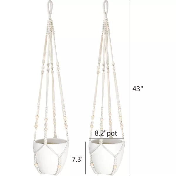Mkono 43 Inch Macrame Plant Hanger Large for up to 12 Inch Pot Extra Long Hanging Plant Holder No Tassels Hanging Planter Basket with Wood Beads for Indoor Outdoor Boho Home Decor IvoryIvory