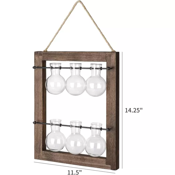 Mkono Propagation Station Wall Hanging Glass Planter Flower Bulb Vase Plant Terrarium with Retro Wooden Stand Double Layer for Hydroponics Plants Home Garden Office Decor