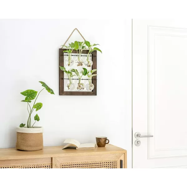 Mkono Propagation Station Wall Hanging Glass Planter Flower Bulb Vase Plant Terrarium with Retro Wooden Stand Double Layer for Hydroponics Plants Home Garden Office Decor