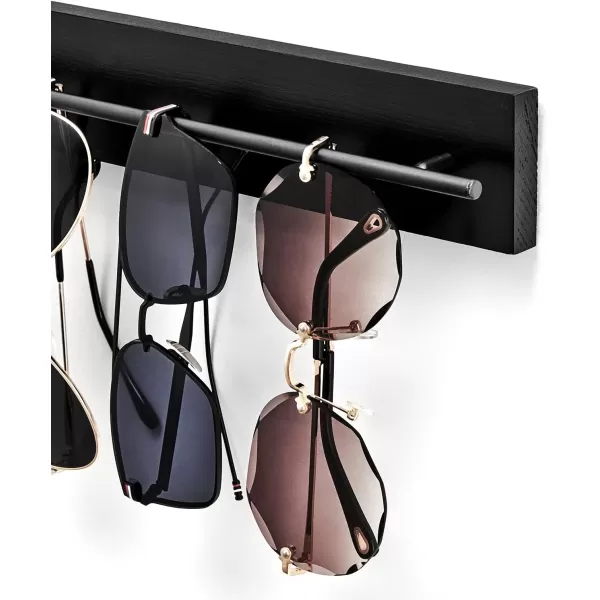 Mkono Wood Sunglasses Storage Organizer Wall Mounted Eyeglasses Holder Eyewear Display Rack Rustic Home Decor Set of 3 BrownBlack