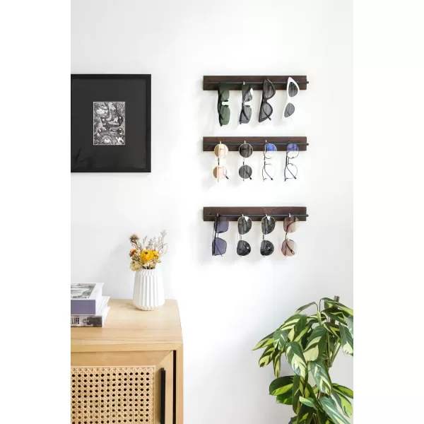 Mkono Wood Sunglasses Storage Organizer Wall Mounted Eyeglasses Holder Eyewear Display Rack Rustic Home Decor Set of 3 BrownBrown