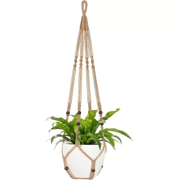 Mkono 43 Inch Macrame Plant Hanger Large for up to 12 Inch Pot Extra Long Hanging Plant Holder No Tassels Hanging Planter Basket with Wood Beads for Indoor Outdoor Boho Home Decor IvoryBrown