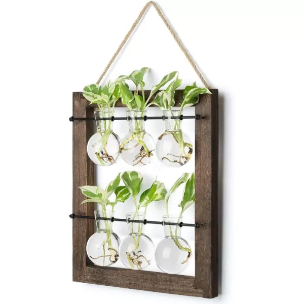 Mkono Propagation Station Wall Hanging Glass Planter Flower Bulb Vase Plant Terrarium with Retro Wooden Stand Double Layer for Hydroponics Plants Home Garden Office Decor