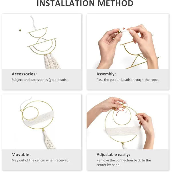 Mkono 2 Pcs Small Macrame Wall Hanging Boho Decor Cute Home Art Ornament with Gold Metal Ring for Bedroom Living Room Nursery Bathroom 15H x 10W and 14H x 8W SmallBeige