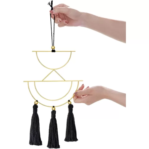 Mkono 2 Pcs Small Macrame Wall Hanging Boho Decor Cute Home Art Ornament with Gold Metal Ring for Bedroom Living Room Nursery Bathroom 15H x 10W and 14H x 8W SmallBlack