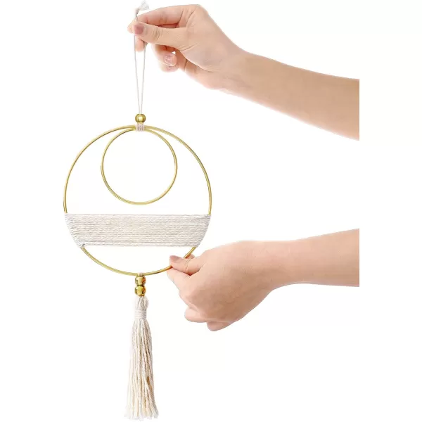 Mkono 2 Pcs Small Macrame Wall Hanging Boho Decor Cute Home Art Ornament with Gold Metal Ring for Bedroom Living Room Nursery Bathroom 15H x 10W and 14H x 8W SmallBeige