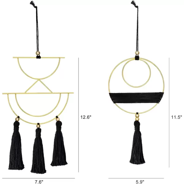 Mkono 2 Pcs Small Macrame Wall Hanging Boho Decor Cute Home Art Ornament with Gold Metal Ring for Bedroom Living Room Nursery Bathroom 15H x 10W and 14H x 8W SmallBlack