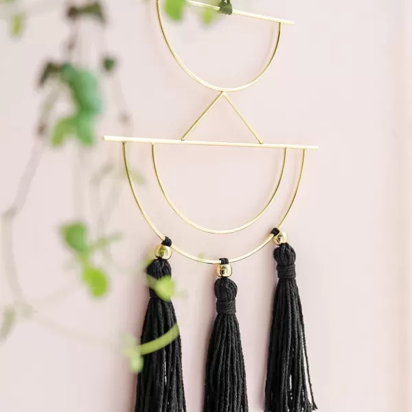 Mkono 2 Pcs Small Macrame Wall Hanging Boho Decor Cute Home Art Ornament with Gold Metal Ring for Bedroom Living Room Nursery Bathroom 15H x 10W and 14H x 8W SmallBlack