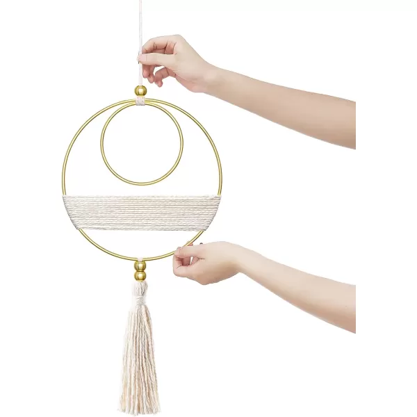 Mkono 2 Pcs Small Macrame Wall Hanging Boho Decor Cute Home Art Ornament with Gold Metal Ring for Bedroom Living Room Nursery Bathroom 15H x 10W and 14H x 8W SmallBeige