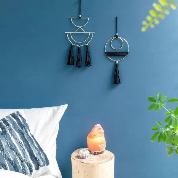 Mkono 2 Pcs Small Macrame Wall Hanging Boho Decor Cute Home Art Ornament with Gold Metal Ring for Bedroom Living Room Nursery Bathroom 15H x 10W and 14H x 8W SmallBlack