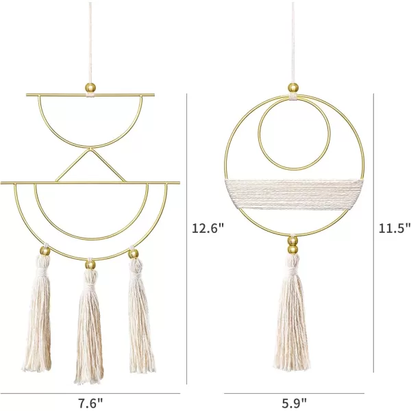 Mkono 2 Pcs Small Macrame Wall Hanging Boho Decor Cute Home Art Ornament with Gold Metal Ring for Bedroom Living Room Nursery Bathroom 15H x 10W and 14H x 8W SmallBeige