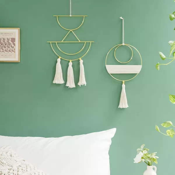 Mkono 2 Pcs Small Macrame Wall Hanging Boho Decor Cute Home Art Ornament with Gold Metal Ring for Bedroom Living Room Nursery Bathroom 15H x 10W and 14H x 8W SmallBeige