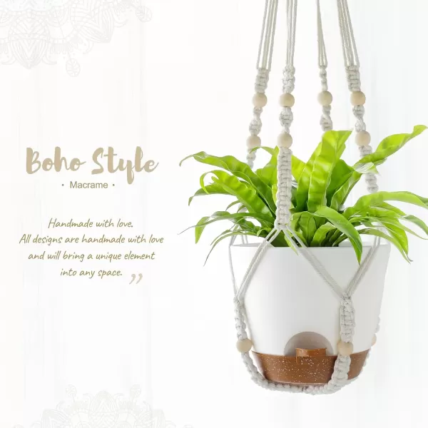 Mkono 75 Inch Hanging Planters Macrame Plant Hangers with Self Watering Plant Pots Indoor Set of 2 Hanging Baskets Flower Pot Holders with Hooks No Tassels for Boho Home Decor Ivory75 Inch