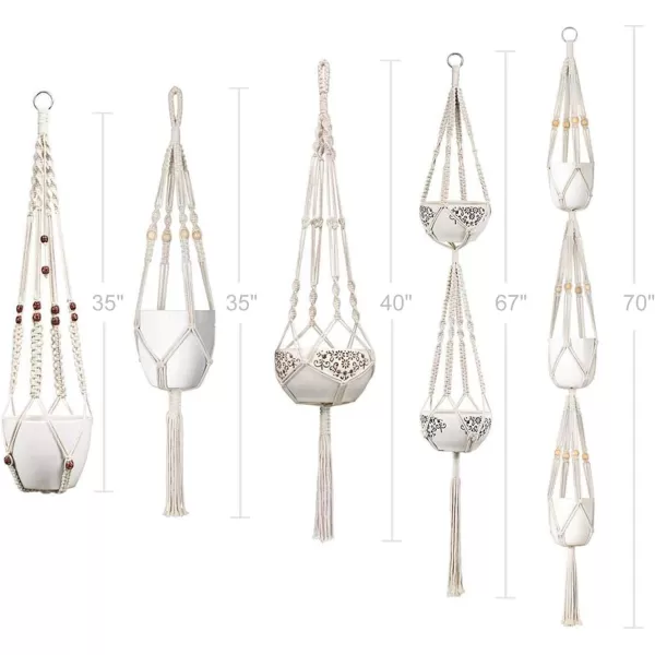 Mkono Macrame Plant Hanger Set of 5 Indoor Wall Hanging Planter Basket Flower Pot Holder Boho Home Decor Gift Box