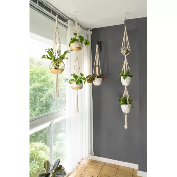 Mkono Macrame Plant Hanger Set of 5 Indoor Wall Hanging Planter Basket Flower Pot Holder Boho Home Decor Gift Box