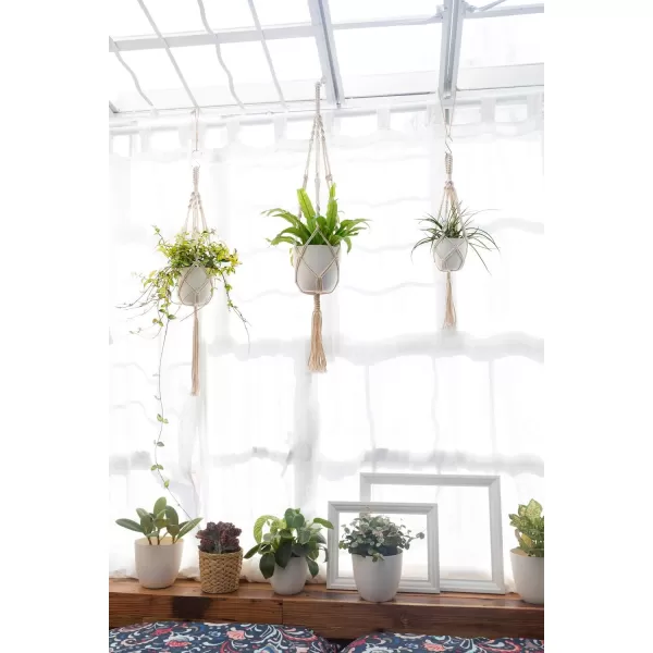 Mkono Macrame Plant Hangers with Plastic Planters 3 Different Sizes Indoor Hanging Planters Basket Decorative Flower Pots Holder Stand Boho Home Decor Pots Included Ivory