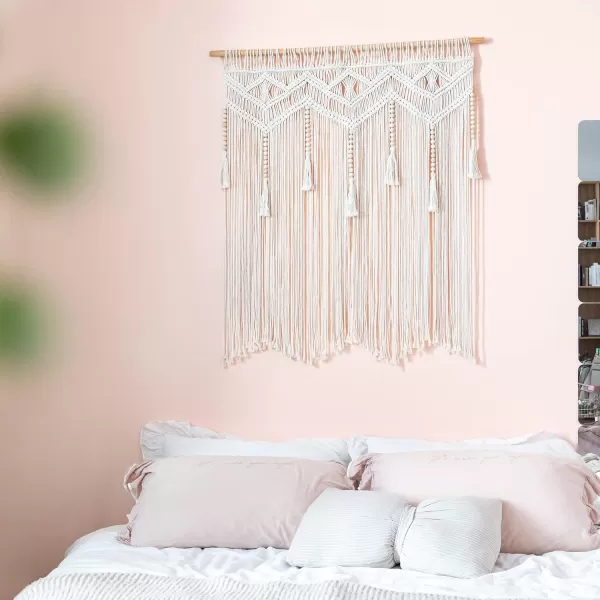 Mkono Macrame Wall Hanging Large Boho Decor Woven Wall Tapestry Chic Art Tassel Christmas Decoration for Backdrop over Bed Bedroom Nursery Dorm Classroom Including Hanging Rod 33W x 42H
