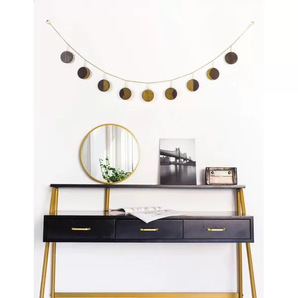Mkono Moon Phase Wall Hanging Boho Home Decor Metal Garland with Wooden Moons Art Chic Gift Window Dorm Nursery Bedroom Living Room Apartment Office Decorative Ornaments GoldGold
