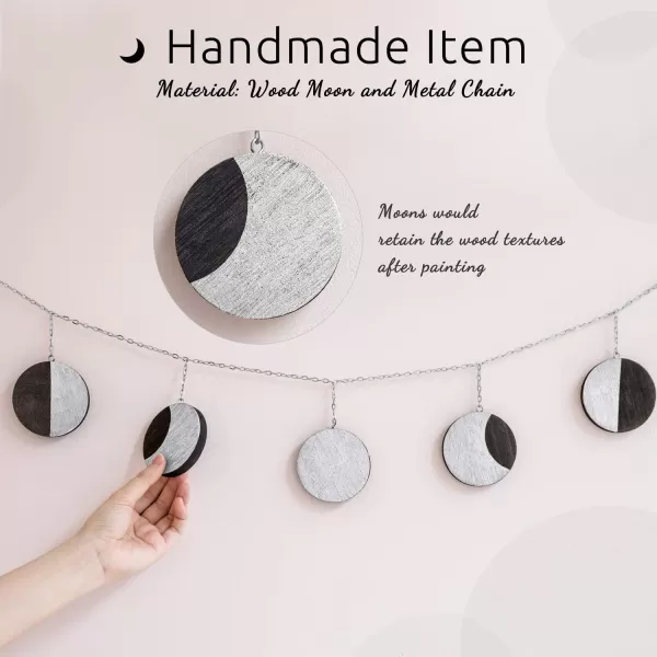 Mkono Moon Phase Wall Hanging Boho Home Decor Metal Garland with Wooden Moons Art Chic Gift Window Dorm Nursery Bedroom Living Room Apartment Office Decorative Ornaments GoldSilver