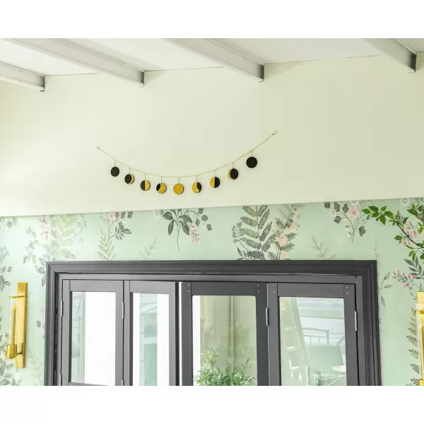 Mkono Moon Phase Wall Hanging Boho Home Decor Metal Garland with Wooden Moons Art Chic Gift Window Dorm Nursery Bedroom Living Room Apartment Office Decorative Ornaments GoldGold