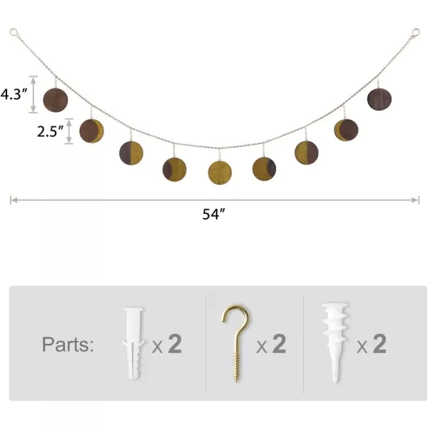Mkono Moon Phase Wall Hanging Boho Home Decor Metal Garland with Wooden Moons Art Chic Gift Window Dorm Nursery Bedroom Living Room Apartment Office Decorative Ornaments GoldGold