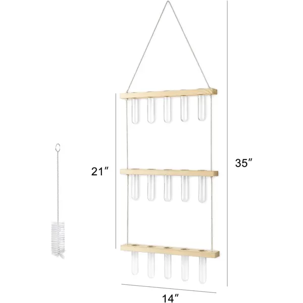 Mkono Plant Propagation Tubes 3 Tiered Wall Hanging Terrarium with Wooden Stand Mini Test Tube Flower Vase Glass Planter Stations for Hydroponic Cutting Home Garden Office Decor Plant Lover GiftBeige