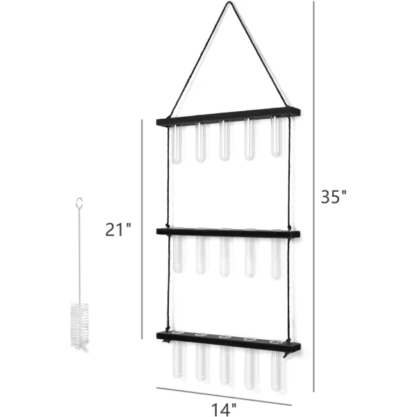 Mkono Plant Propagation Tubes 3 Tiered Wall Hanging Terrarium with Wooden Stand Mini Test Tube Flower Vase Glass Planter Stations for Hydroponic Cutting Home Garden Office Decor Plant Lover GiftBlack