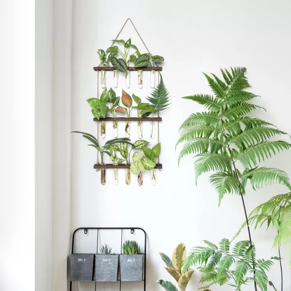 Mkono Plant Propagation Tubes 3 Tiered Wall Hanging Terrarium with Wooden Stand Mini Test Tube Flower Vase Glass Planter Stations for Hydroponic Cutting Home Garden Office Decor Plant Lover GiftBrown