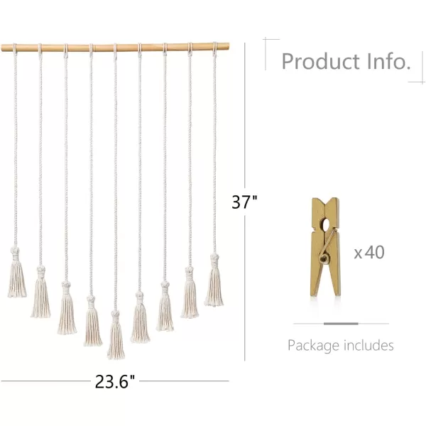 Mkono Teen Girl Room Decor Boho Macrame Hanging Photo Display Pictures Cards Holder Wall Art for Bedroom Livingroom Dorm Home Teens Women Birthday Gift with 25 Wood Clips 27quot L x 165WIvory