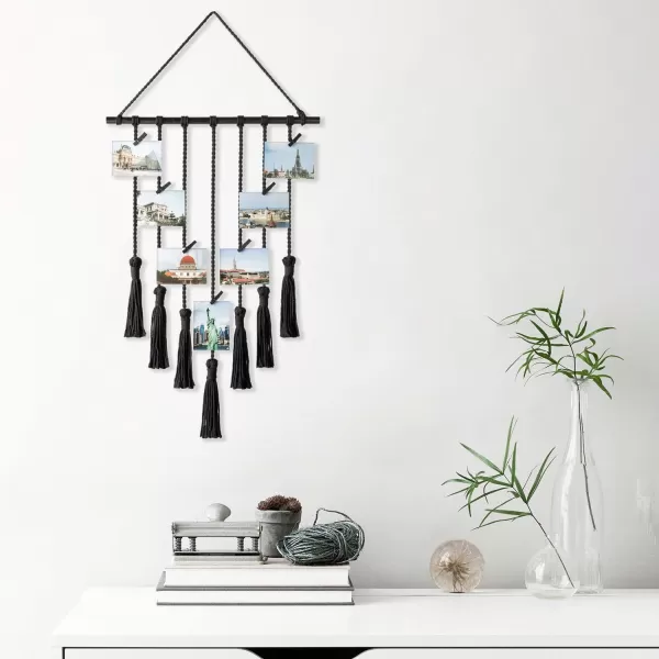 Mkono Teen Girl Room Decor Boho Macrame Hanging Photo Display Pictures Cards Holder Wall Art for Bedroom Livingroom Dorm Home Teens Women Birthday Gift with 25 Wood Clips 27quot L x 165WBlack