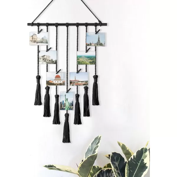 Mkono Teen Girl Room Decor Boho Macrame Hanging Photo Display Pictures Cards Holder Wall Art for Bedroom Livingroom Dorm Home Teens Women Birthday Gift with 25 Wood Clips 27quot L x 165WBlack