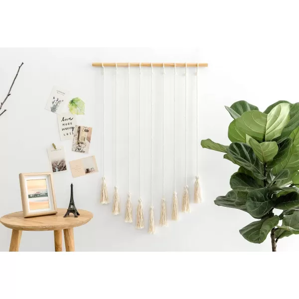 Mkono Teen Girl Room Decor Boho Macrame Hanging Photo Display Pictures Cards Holder Wall Art for Bedroom Livingroom Dorm Home Teens Women Birthday Gift with 25 Wood Clips 27quot L x 165WIvory