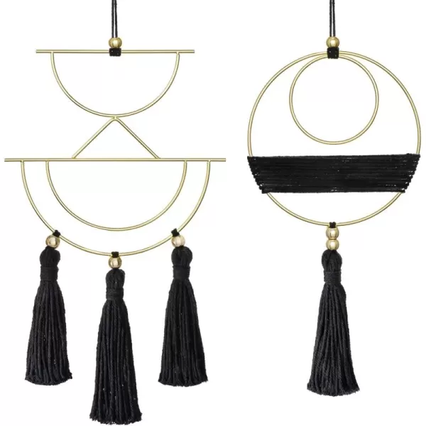 Mkono 2 Pcs Small Macrame Wall Hanging Boho Decor Cute Home Art Ornament with Gold Metal Ring for Bedroom Living Room Nursery Bathroom 15H x 10W and 14H x 8W SmallBlack