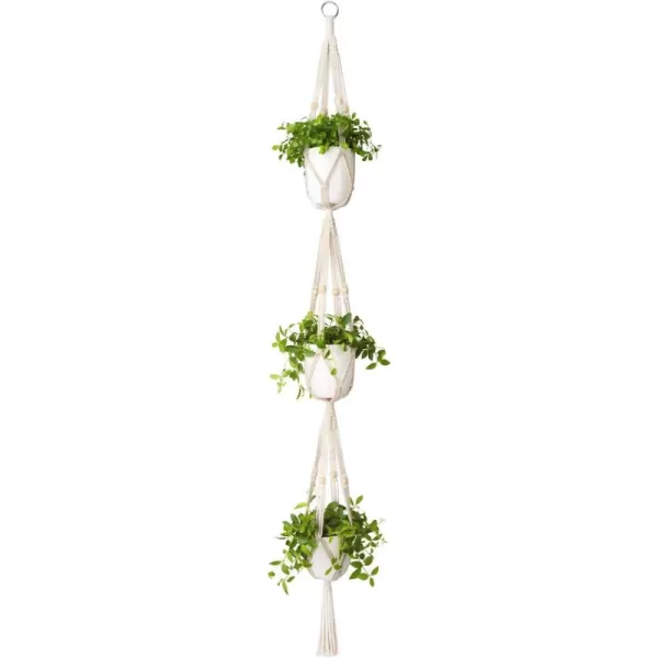 Mkono Macrame Plant Hanger 3 Tier Indoor Outdoor Hanging Planter Basket Cotton Rope with Beads 70 Inches