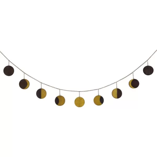Mkono Moon Phase Wall Hanging Boho Home Decor Metal Garland with Wooden Moons Art Chic Gift Window Dorm Nursery Bedroom Living Room Apartment Office Decorative Ornaments GoldGold