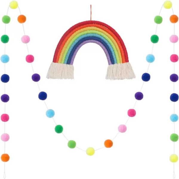 Mkono Tassel Garland Pom Pom Ball String Banner Macrame Rainbow Wall Hanging Decorative Colorful for Boho Home Decor Party Supplies Baby Room Nursery Classroom Dorm Room 2 PackSmallSmall
