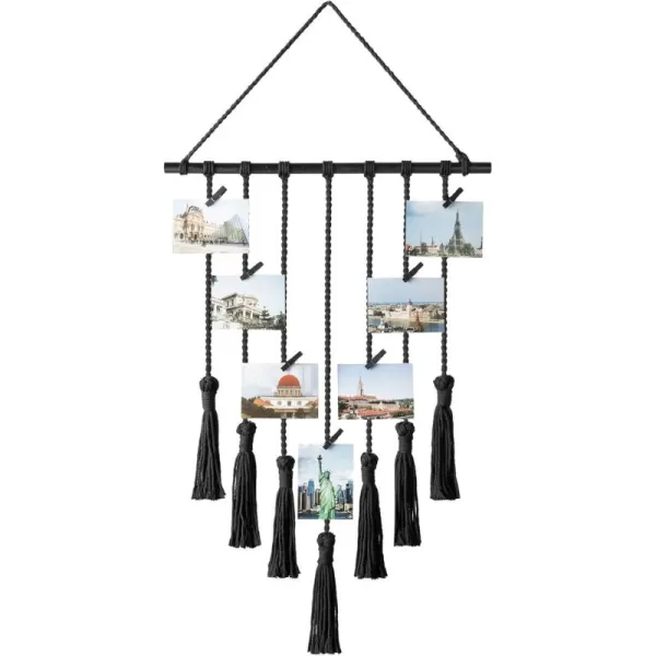 Mkono Teen Girl Room Decor Boho Macrame Hanging Photo Display Pictures Cards Holder Wall Art for Bedroom Livingroom Dorm Home Teens Women Birthday Gift with 25 Wood Clips 27quot L x 165WBlack