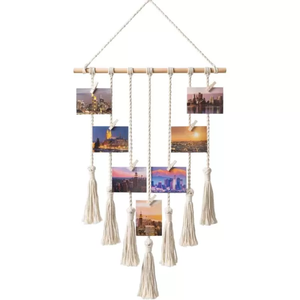 Mkono Teen Girl Room Decor Boho Macrame Hanging Photo Display Pictures Cards Holder Wall Art for Bedroom Livingroom Dorm Home Teens Women Birthday Gift with 25 Wood Clips 27quot L x 165WIvory