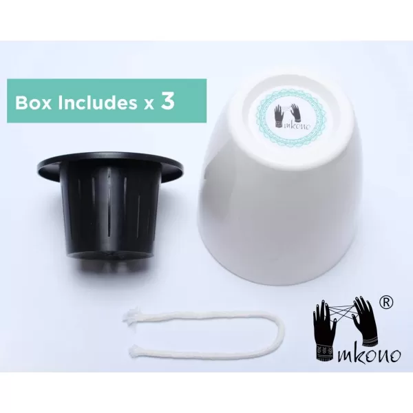 Mkono 3 Pack Self Watering Planter African Violet Pots Plastic White Flower Plant Pot with Wick Rope for All House Plants Flowers Herbs MediumMedium