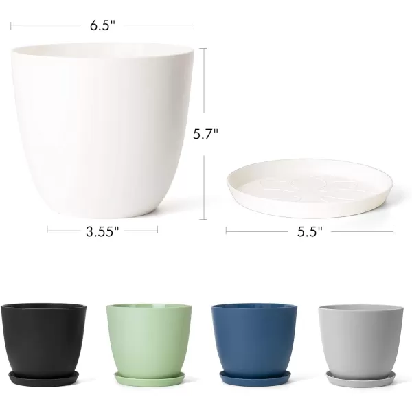 Mkono 65quot Plastic Planters with Saucers Indoor Set of 5 Flower Plant Pots with Drainage for All House Plants Herbs Foliage Plant and Seeding Nursery Cream WhiteMulticolor