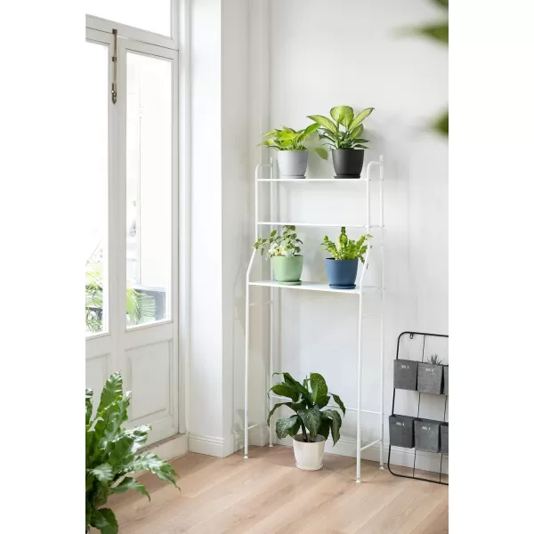 Mkono 65quot Plastic Planters with Saucers Indoor Set of 5 Flower Plant Pots with Drainage for All House Plants Herbs Foliage Plant and Seeding Nursery Cream WhiteMulticolor