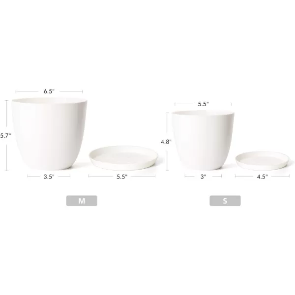 Mkono 65quot Plastic Planters with Saucers Indoor Set of 5 Flower Plant Pots with Drainage for All House Plants Herbs Foliage Plant and Seeding Nursery Cream WhiteCream White